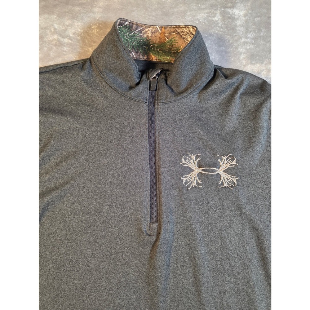 Under Armour‎ Realtree 1/4 Zip Pullover Mens Medium Gray Logo HeatGear Camo